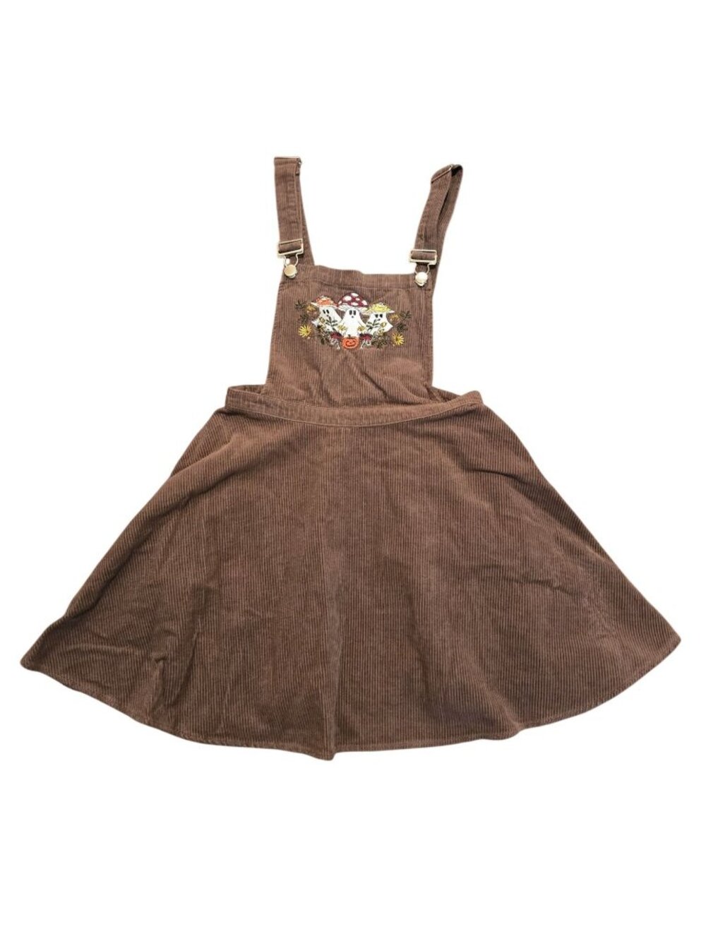Thorn & Fable Brown Corduroy Skirtall Embroidered Ghosts Mushrooms Women's Small
